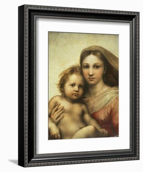 The Sistine Madonna, Madonna and Child with Pope Sixtus II and Saint Barbara, C. 1512-Raphael-Framed Giclee Print