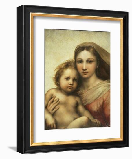 The Sistine Madonna, Madonna and Child with Pope Sixtus II and Saint Barbara, C. 1512-Raphael-Framed Giclee Print