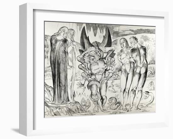 The Six Footed Serpent Attacking Agnolo Brunelleschi, Illustration from 'The Divine Comedy'…-William Blake-Framed Giclee Print