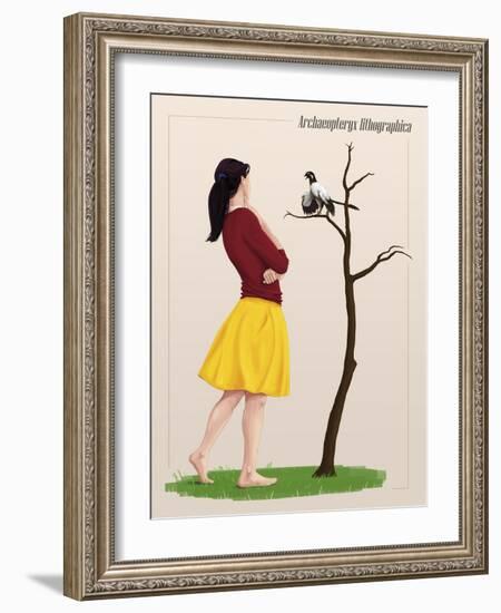 The Size of an Archaeopteryx Perched on a Tree Branch Compared to a Young Adult-Stocktrek Images-Framed Art Print