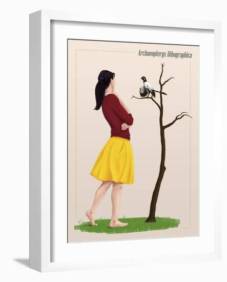 The Size of an Archaeopteryx Perched on a Tree Branch Compared to a Young Adult-Stocktrek Images-Framed Art Print