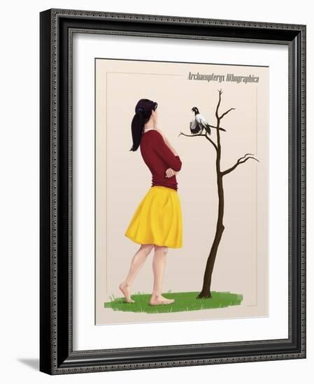 The Size of an Archaeopteryx Perched on a Tree Branch Compared to a Young Adult-Stocktrek Images-Framed Art Print