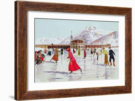 The Skating Rink in Davos, Switzerland-Carlo Pellegrini-Framed Giclee Print