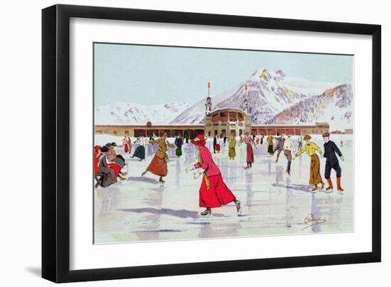 The Skating Rink in Davos, Switzerland-Carlo Pellegrini-Framed Giclee Print