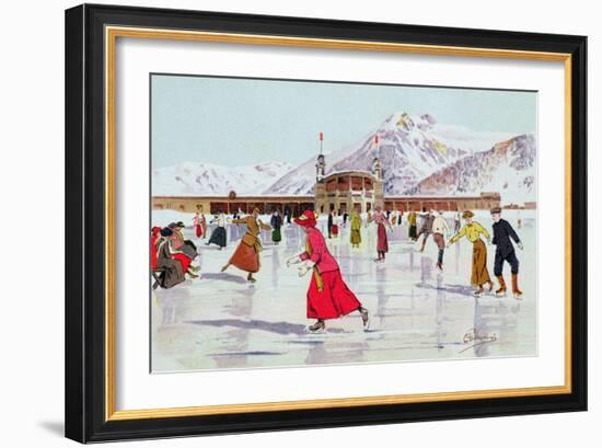 The Skating Rink in Davos, Switzerland-Carlo Pellegrini-Framed Giclee Print