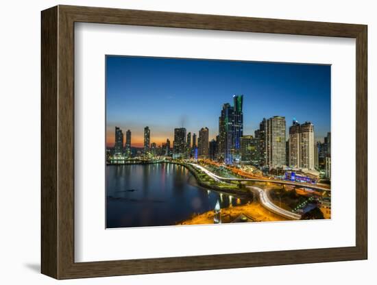 The skyline of Panama City at night, Panama City, Panama, Central America-Michael Runkel-Framed Photographic Print