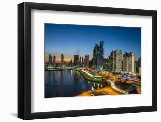 The skyline of Panama City at night, Panama City, Panama, Central America-Michael Runkel-Framed Photographic Print