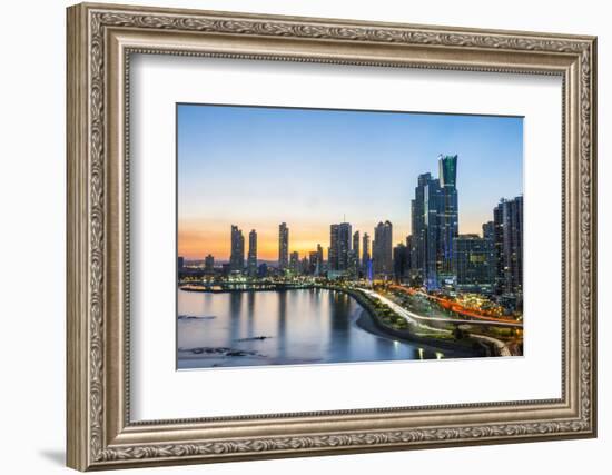 The skyline of Panama City at night, Panama City, Panama, Central America-Michael Runkel-Framed Photographic Print