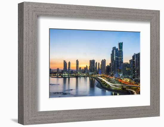 The skyline of Panama City at night, Panama City, Panama, Central America-Michael Runkel-Framed Photographic Print