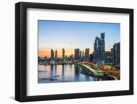 The skyline of Panama City at night, Panama City, Panama, Central America-Michael Runkel-Framed Photographic Print