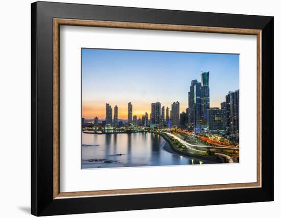 The skyline of Panama City at night, Panama City, Panama, Central America-Michael Runkel-Framed Photographic Print