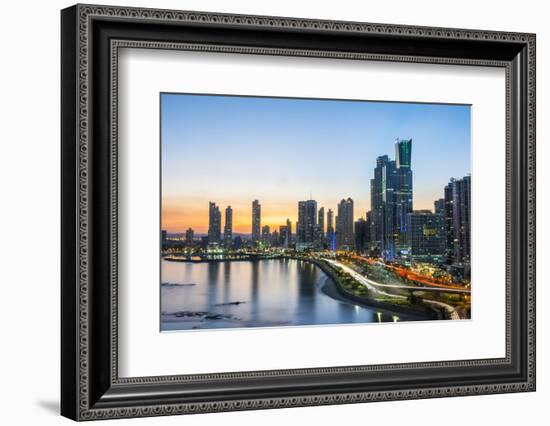 The skyline of Panama City at night, Panama City, Panama, Central America-Michael Runkel-Framed Photographic Print