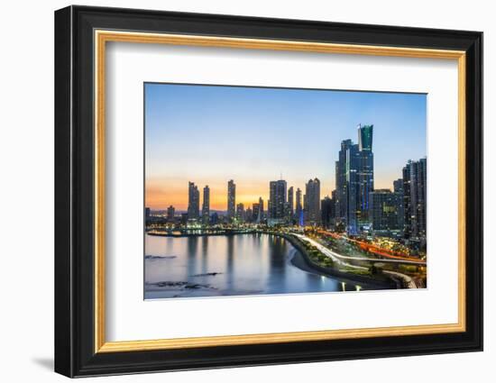 The skyline of Panama City at night, Panama City, Panama, Central America-Michael Runkel-Framed Photographic Print