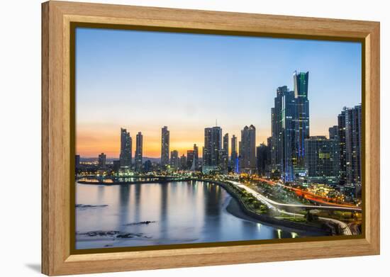 The skyline of Panama City at night, Panama City, Panama, Central America-Michael Runkel-Framed Premier Image Canvas