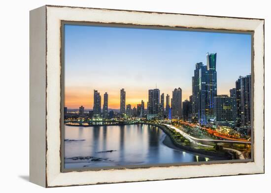 The skyline of Panama City at night, Panama City, Panama, Central America-Michael Runkel-Framed Premier Image Canvas