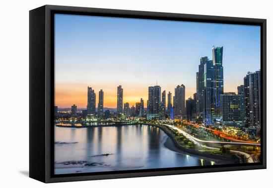 The skyline of Panama City at night, Panama City, Panama, Central America-Michael Runkel-Framed Premier Image Canvas