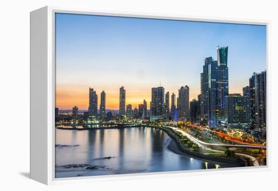 The skyline of Panama City at night, Panama City, Panama, Central America-Michael Runkel-Framed Premier Image Canvas