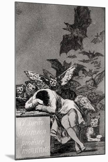 The Sleep of Reason Produces Monsters, from "Los Caprichos"-Francisco de Goya-Mounted Premium Giclee Print