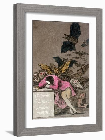 The Sleep of Reason Produces Monsters, Plate 43 of "Los Caprichos," Published circa 1810-Francisco de Goya-Framed Giclee Print