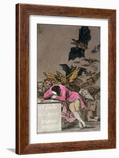 The Sleep of Reason Produces Monsters, Plate 43 of "Los Caprichos," Published circa 1810-Francisco de Goya-Framed Giclee Print