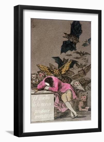The Sleep of Reason Produces Monsters, Plate 43 of "Los Caprichos," Published circa 1810-Francisco de Goya-Framed Giclee Print