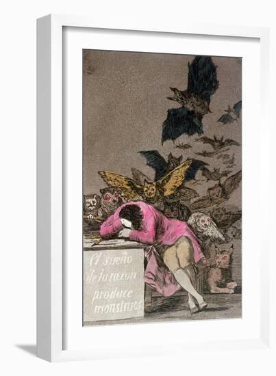 The Sleep of Reason Produces Monsters, Plate 43 of "Los Caprichos," Published circa 1810-Francisco de Goya-Framed Giclee Print