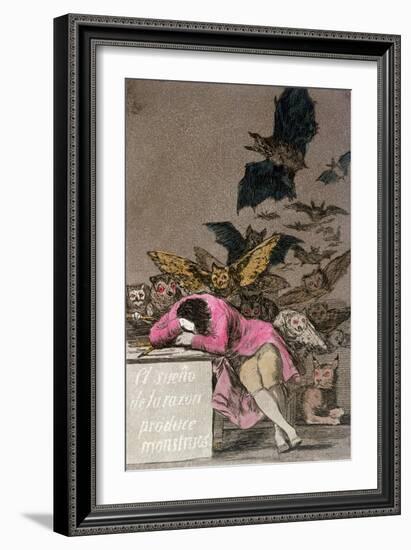 The Sleep of Reason Produces Monsters, Plate 43 of "Los Caprichos," Published circa 1810-Francisco de Goya-Framed Giclee Print