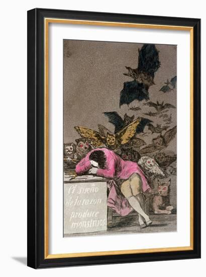 The Sleep of Reason Produces Monsters, Plate 43 of "Los Caprichos," Published circa 1810-Francisco de Goya-Framed Giclee Print