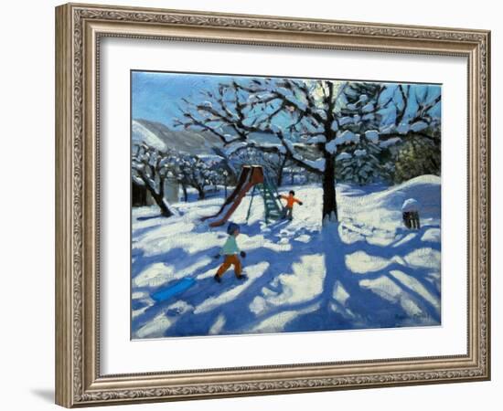 The Slide in Winter, Bourg, St Moritz-Andrew Macara-Framed Giclee Print