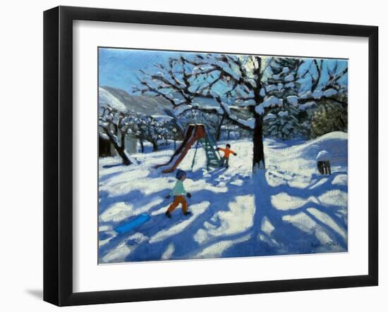 The Slide in Winter, Bourg, St Moritz-Andrew Macara-Framed Giclee Print