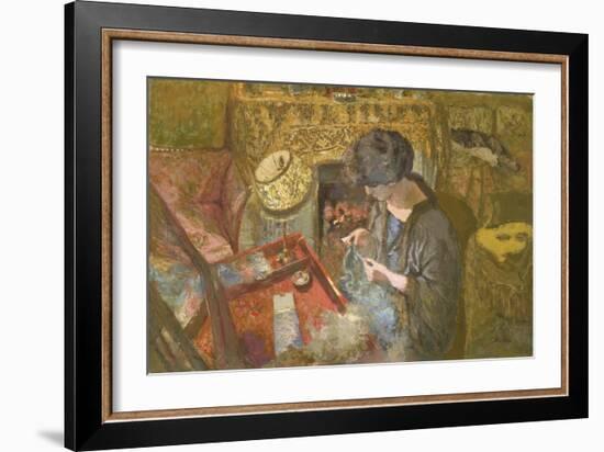 The Small Drawing-Room: Mme Hessel at Her Sewing Table, 1917-Edouard Vuillard-Framed Giclee Print