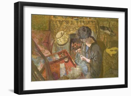 The Small Drawing-Room: Mme Hessel at Her Sewing Table, 1917-Edouard Vuillard-Framed Giclee Print