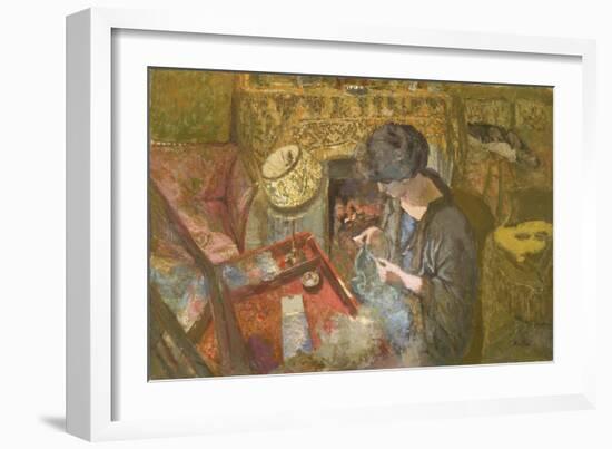 The Small Drawing-Room: Mme Hessel at Her Sewing Table, 1917-Edouard Vuillard-Framed Giclee Print