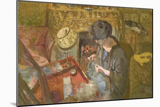 The Small Drawing-Room: Mme Hessel at Her Sewing Table, 1917-Edouard Vuillard-Mounted Giclee Print