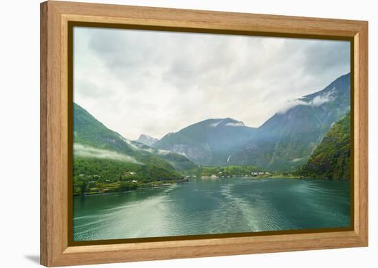 The Small Town of Flam Situated at the Innermost Part of Aurlandsfjord, Departs from Here-Amanda Hall-Framed Premier Image Canvas