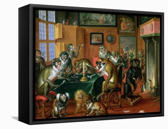 The Smoking Room with Monkeys-Abraham Teniers-Framed Premier Image Canvas