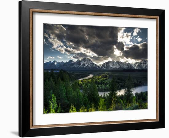 The Snake River with the Sun Setting over the Grand Tetons in the Background-Brad Beck-Framed Photographic Print