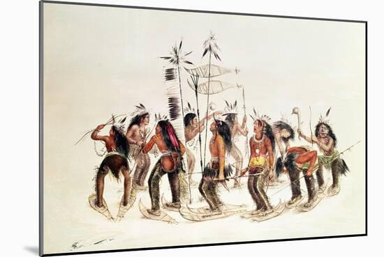 The Snow-Shoe Dance: to Thank the Great Spirit For the First Appearance of Snow-George Catlin-Mounted Giclee Print