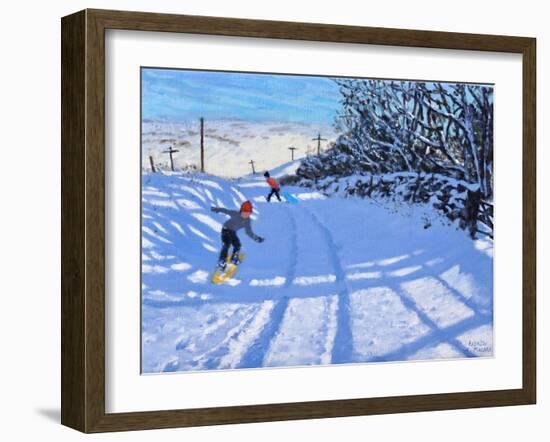 The snowboarder, Dove Head,Derbyshire, oil on canvas) 2021-Andrew Macara-Framed Giclee Print