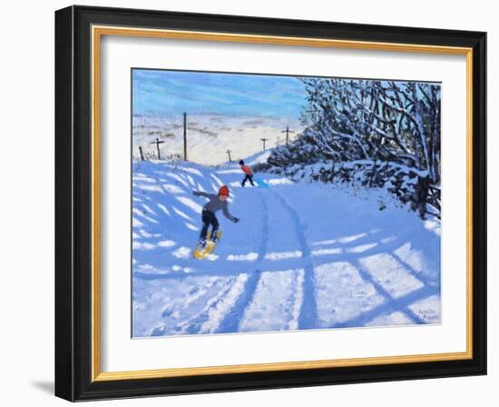 The snowboarder, Dove Head,Derbyshire, oil on canvas) 2021-Andrew Macara-Framed Giclee Print