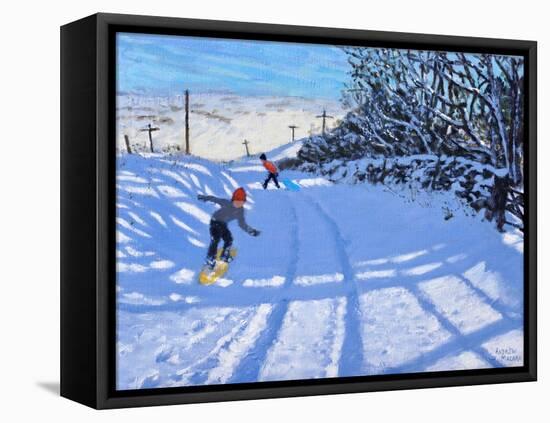 The snowboarder, Dove Head,Derbyshire, oil on canvas) 2021-Andrew Macara-Framed Premier Image Canvas