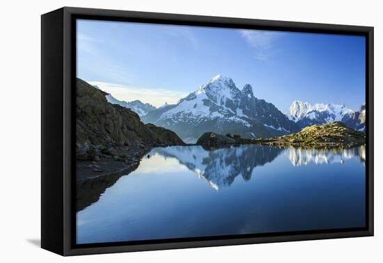 The Snowy Peaks of Mont Blanc are Reflected in the Blue Water of Lac Blanc at Dawn, France-Roberto Moiola-Framed Premier Image Canvas