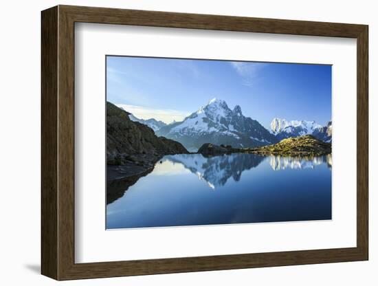 The Snowy Peaks of Mont Blanc are Reflected in the Blue Water of Lac Blanc at Dawn, France-Roberto Moiola-Framed Photographic Print