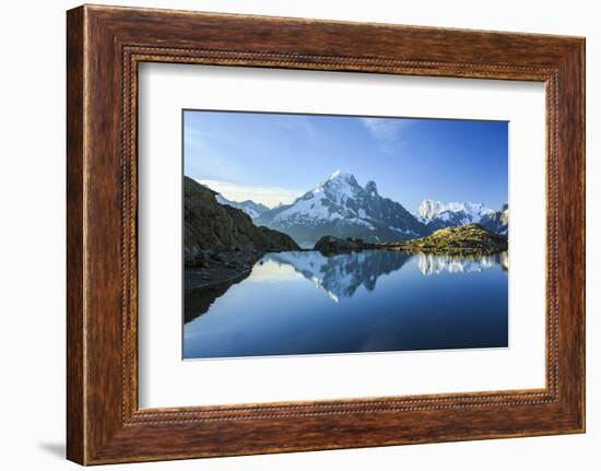 The Snowy Peaks of Mont Blanc are Reflected in the Blue Water of Lac Blanc at Dawn, France-Roberto Moiola-Framed Photographic Print