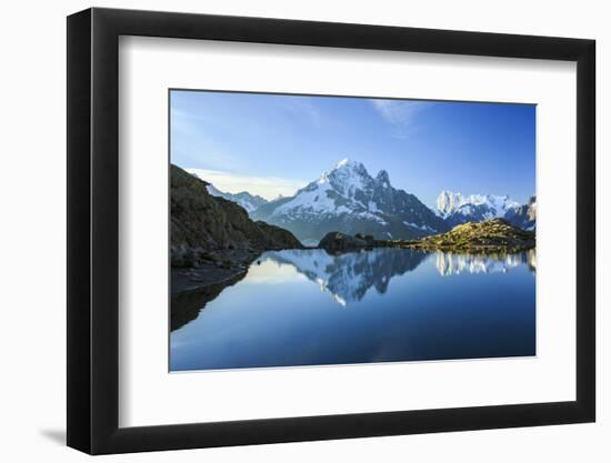 The Snowy Peaks of Mont Blanc are Reflected in the Blue Water of Lac Blanc at Dawn, France-Roberto Moiola-Framed Photographic Print