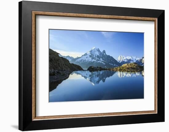 The Snowy Peaks of Mont Blanc are Reflected in the Blue Water of Lac Blanc at Dawn, France-Roberto Moiola-Framed Photographic Print