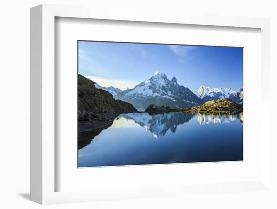 The Snowy Peaks of Mont Blanc are Reflected in the Blue Water of Lac Blanc at Dawn, France-Roberto Moiola-Framed Photographic Print