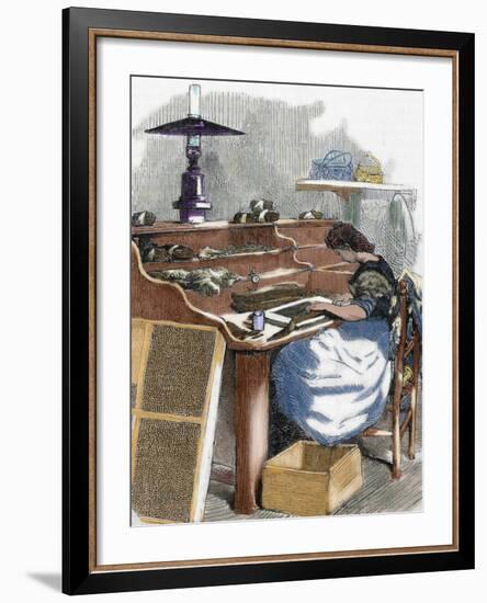 The Snuff Industry, Woman Rolling Cigars, France, 1885-Prisma Archivo-Framed Photographic Print