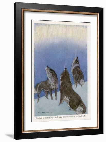 The Song of the Huskies: Howling Under the Aurora Borealis-Paul Bransom-Framed Art Print