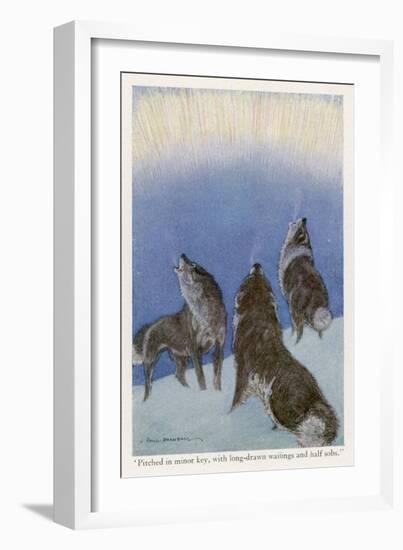 The Song of the Huskies: Howling Under the Aurora Borealis-Paul Bransom-Framed Art Print